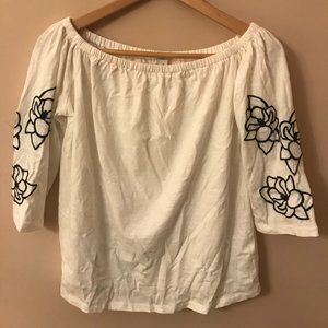 JCREW White Off the Shoulder Floral Blouse